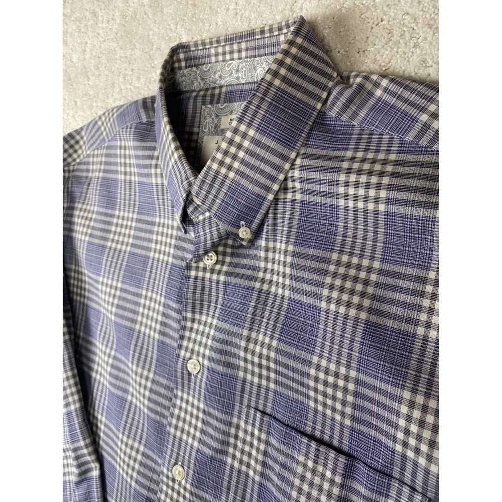 Joseph Abboud Shirt Mens Blue Plaid Long Sleeve Button Down Cotton Spots Noted